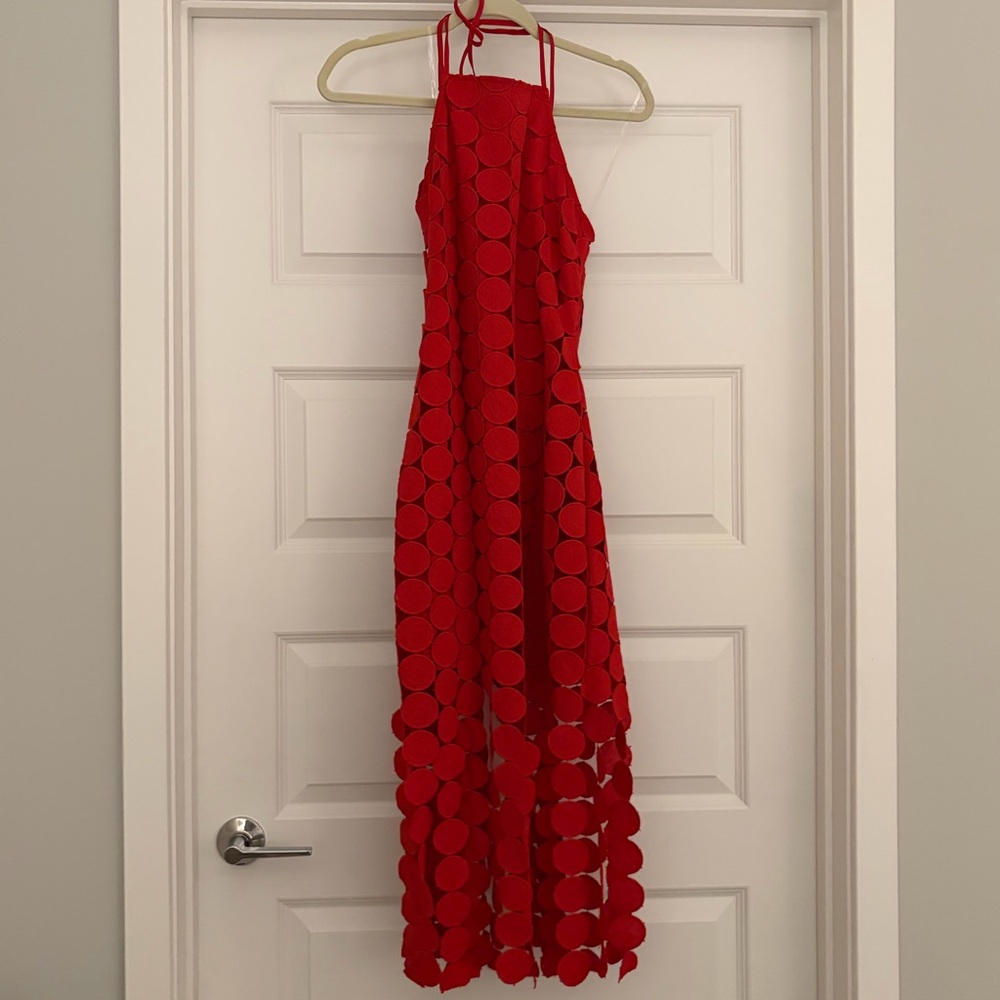 Game day Red Halter Neck Dress with Circle Cutouts